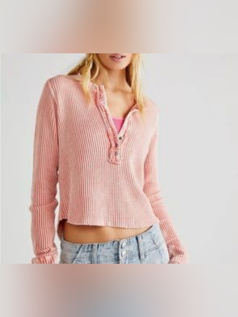 Free People One Colt Thermal waffle knit top Size Large - Picture 2 of 5